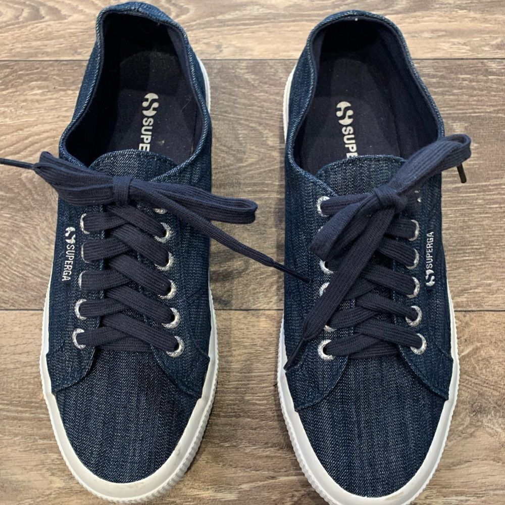 Superga athletic shoes.  Size: 8 (women’s).  Denim look.
